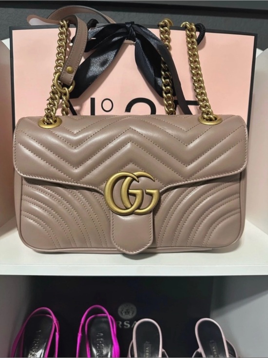 Gucci Handbags - Gucci Pink Beige Matelassé Chevron Shoulder Bag with Gold GG